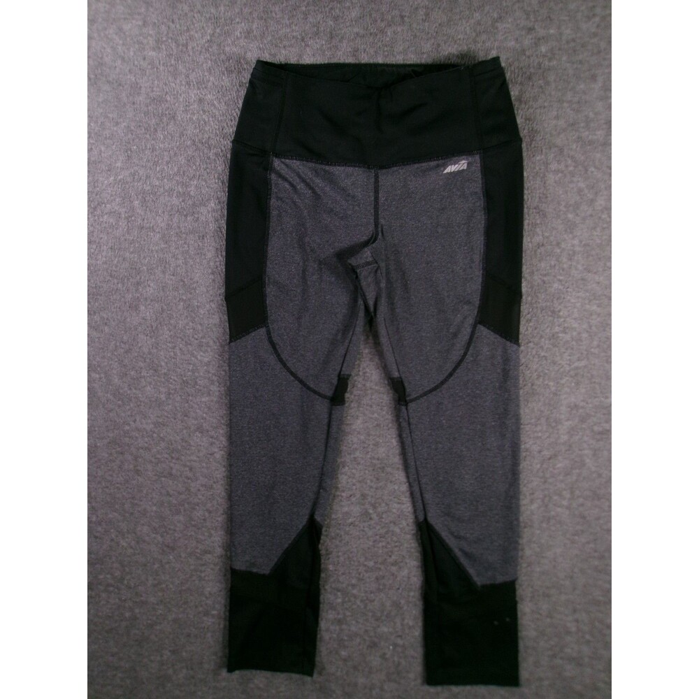 Avia Pants Women Medium Gray Black Activewear Leggings Yoga Running Stretch